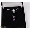 Image 1 : #112-GENUINE AMETHYST & CZ PENDANT NECKLACE