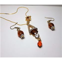 #15 - GOLD TONE & AMBER & CLEAR CRYSTAL SET