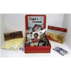#1 - VINTAGE FIELD & STREAM TIN BOX & CONTENTS