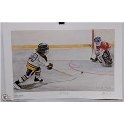 AUTOGRAPHED JOHN NEWBY HOCKEY SCENE PRINT 15” X 10