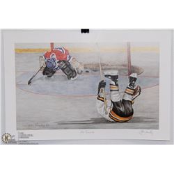 AUTOGRAPHED JOHN NEWBY HOCKEY SCENE PRINT 15” X 10
