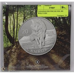 CANADIAN $20 FINE SILVER .999 WOLF COIN