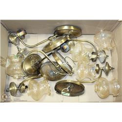 LOT OF 6 VINTAGE BRASS AND IRRIDESCENT GLASS WALL