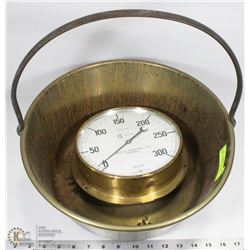 ANTIQUE BRASS STORE SCALE AND POT.