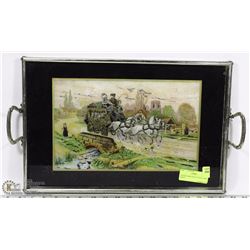 SERVING TRAY WITH STAGE COACH MOTIF