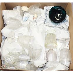ESTATE BOX OR MISCELLANEOUS GLASS WARES AND MORE