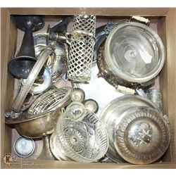 ESTATE BOX OF SILVER PLATED ASSORTED SERVING &