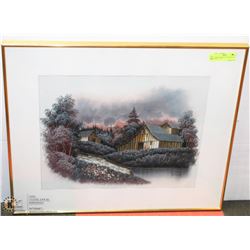 FRAMED FARMHOUSE PAINTING BY J.ROSE 27"X23"