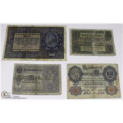 4 BANKNOTES INCL 3 GERMAN 1917, 1920, 1914 AND