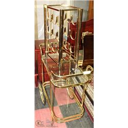 BRASS TEA CART WITH WINE RACK