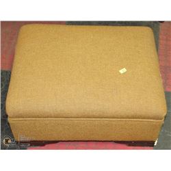 VINTAGE WOOD AND FABRIC OTTOMAN