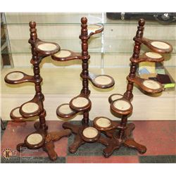 LOT OF 3 WOOD 6 PLACE PLANTER STANDS