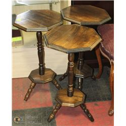 3 OCTAGON SHAPE WOOD PLANT STANDS