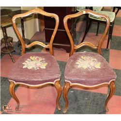 PAIR OF ANTIQUE WOOD CARVED NEEDLEPOINT CHAIRS
