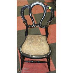 ANTIQUE WOOD WITH MOTHER OF PEARL INLAY CHAIR