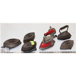 6 VINTAGE IRONS - COLEMAN LAMP & STOVE CO RED