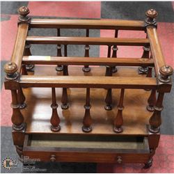 VINTAGE WOOD MAGAZINE RACK 21"X15"X18"H