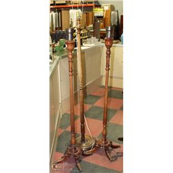GROUP OF 3 VINTAGE WOOD FLOOR LAMPS, NO SHADES