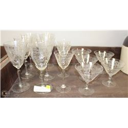 ETCHED CRYSTAL DESSERT CUPS & WINE GLASSES