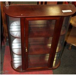 WALL MOUNT WOOD & CURVED GLASS CABINET CHERRY
