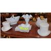 Image 1 : 7 PC COLLECTION OF MILK GLASS - TOP HATS, VASE &