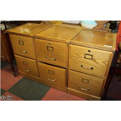 LOT OF 3 VINTAGE WOOD 2 DRAWER FILING CABINETS