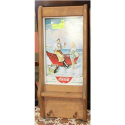 COCA COLA TIN & WOOD COAT RACK - REPRODUCTION