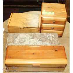 LOT OF 4 WOOD HANDMADE JEWELRY BOXES