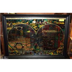ANTIQUE STYLE WORLD MAP FRAMED MIRRORED DISPLAY