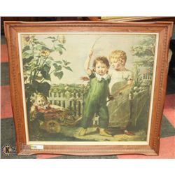 VINTAGE PRINT CARVED WOOD FRAME 32"X35"
