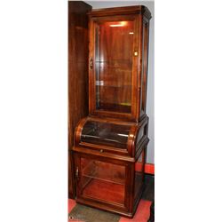 VINTAGE WOOD CURVED GLASS DISPLAY CABINET