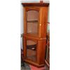 Image 1 : ANTIQUE WOOD CORNER CURIO CABINET WITH KEYS