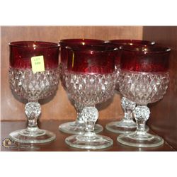 GROUP OF 5 CRANBERRY CUTGLASS GOBLETS
