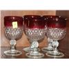 Image 1 : GROUP OF 5 CRANBERRY CUTGLASS GOBLETS