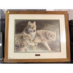 WOOD FRAMED "DISTANT CALL" BY JORGE MAYOL, WOLF