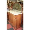 Image 2 : ANTIQUE CARVED WOOD VANITY WITH MARBLE TOP