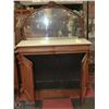Image 3 : ANTIQUE CARVED WOOD VANITY WITH MARBLE TOP