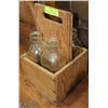 Image 1 : VINTAGE WOODEN MILKMAN DELIVERY CASE W/ 4 BOTTLES