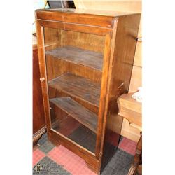 VINTAGE WOOD GLASS DOOR 4 SHELF CABINET