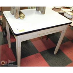 ENAMEL TOP AND WOOD BASE TABLE 35"X25"X30"H