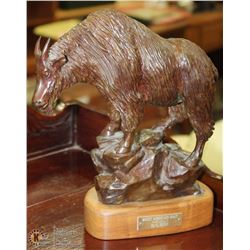 BRONZE ROCKY MOUNTAIN GOAT STATUE BY G.HISEY 9"