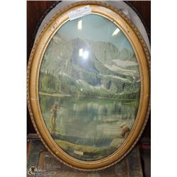 ANTIQUE PARADISE LAKE PICTURE WITH CURVED GLASS