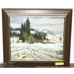 SNOWY HILLS OIL ON BOARD PAINTING BY MARIA WILSON