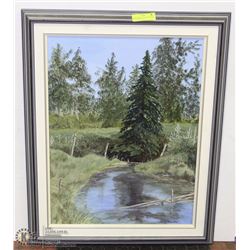 FOREST CREEK PAINTING FRAMED BY DJ SMITH 23X30.