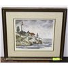 Image 1 : FRAMED SIGNED CANVAS LIGHTHOUSE PAINTING 22X20.