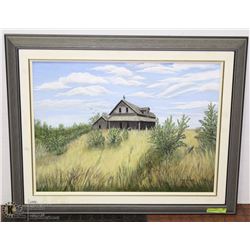 FRAMED SIGNED MATTED FARM HOUSE PAINTING BY DIANE