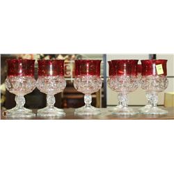 GROUP  OF 10 CRANBERRY CUTGLASS GOBLETS