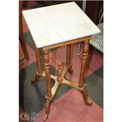 VINTAGE WOOD MARBLE TOP PLANT STAND