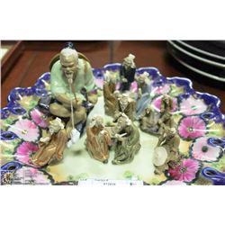 LOT OF CERAMIC ASIAN FIGURINES ON DECORATIVE
