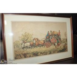 VINTAGE FRAMED HORSE COACH PICTURE 20"X30"